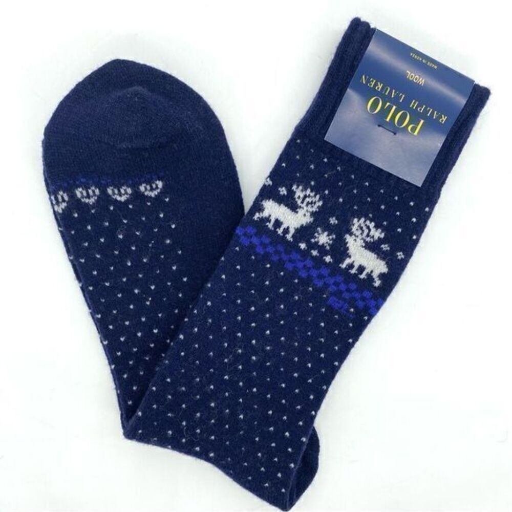 Polo Ralph Lauren Wool Dress Socks Intarsia Moose Navy Blue